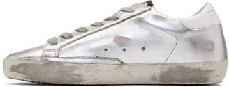 Golden Goose Silver and Red Superstar Sneakers
