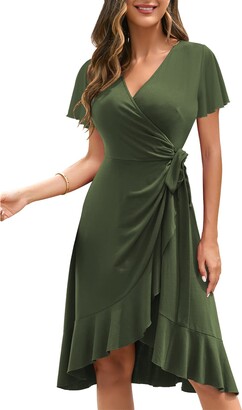 Fashion (Green)women Dress New Floral Printed Summer Butterfly Sleeve  V-neck Ruffled A-line Dresses For Female Holidays Chiffon Dress DOU @ Best  Price Online