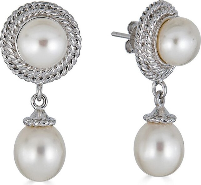 BELPEARL Silver 8.5-8mm Freshwater Pearl Earrings