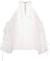 Thumbnail for your product : Alice + Olivia Blayne Cold-shoulder Ruffled Silk-chiffon Blouse