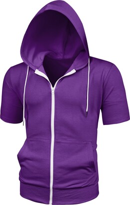 Lars Amadeus Men's Hoodies Solid Color Zip Up Short Sleeve Jackets with  Hood - ShopStyle
