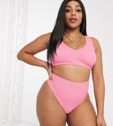 Thumbnail for your product : ASOS Curve DESIGN curve v front crinkle crop bikini top in dolly pink