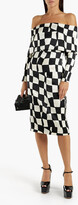 Thumbnail for your product : Oscar de la Renta Off-the-shoulder checked silk-satin dress