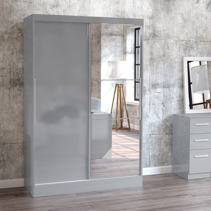 Dunelm Lynx 132cm Sliding Double Wardrobe, Mirrored Grey ShopStyle Chests