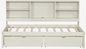 Red Barrel Studio Twin Size Bed Frame with Side Bookshelves Built-in USB Port And 2 Drawers