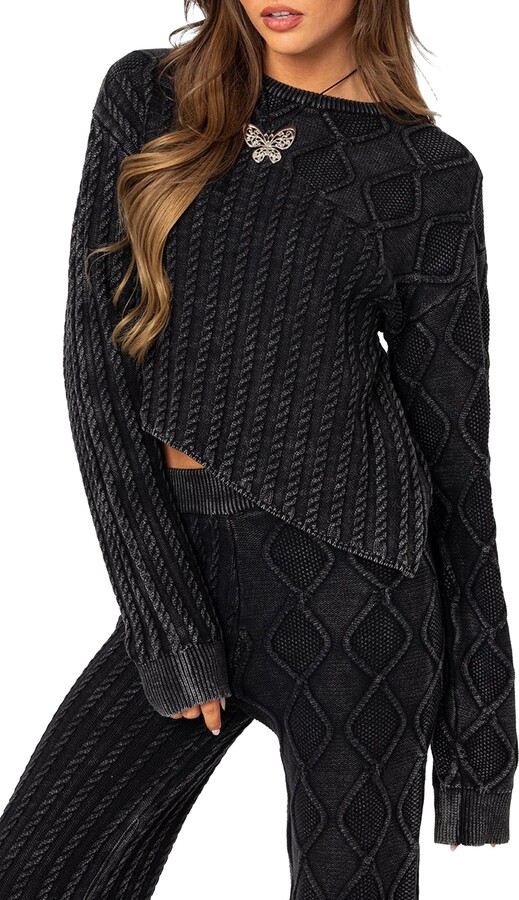 EDIKTED Toni Acid Wash Cable Knit Sweater ShopStyle