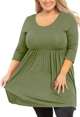 AusLook Plus Size Tunic Tops for Women 3/4 Sleeve Army Green 1X