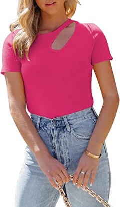 WAYMAKER Womens Summer Casual Short Sleeve Cutout Ribbed Bodysuits T-Shirt  Tops Sexy Going Out Slim Solid Thong Body Suit Clubwear Hot Pink Medium -  ShopStyle