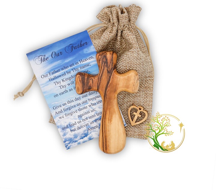 Comfort Cross | Wooden Pocket Prayer Personalized Olive Wood From The Holy Land Customized Holding Cross For Kids & Adults