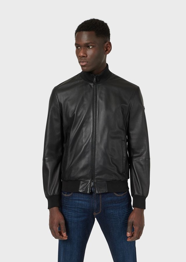 Emporio Armani Lambskin Nappa Leather Bomber Jacket With A Soft Feel ...