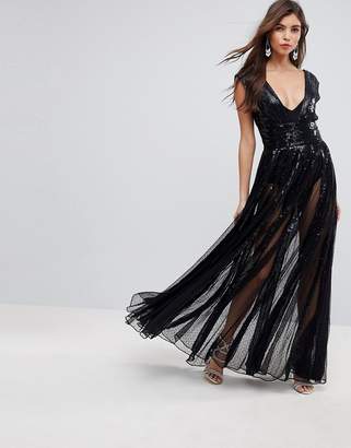 ASOS Edition Sequin Mesh Fit And Flare Maxi Dress