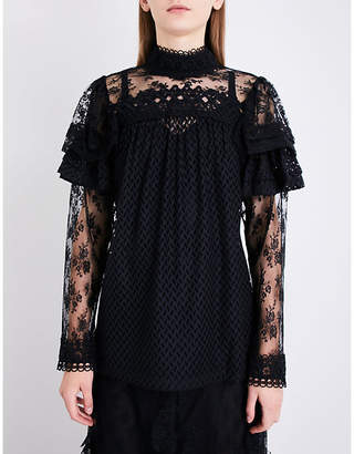Anna Sui Ruffled floral-lace top