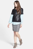 Thumbnail for your product : Halogen Leather & Knit Mixed Media Top (Petite)