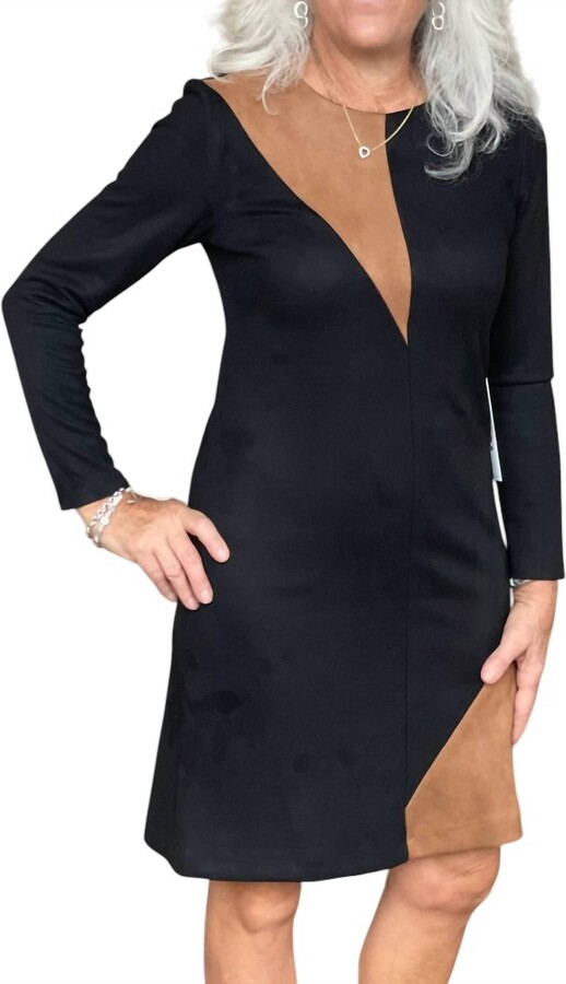 SCAPA Long Sleeve Mini Dress In Black/mocha