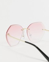 Thumbnail for your product : SVNX hexagon sunglasses in gold with pink lens