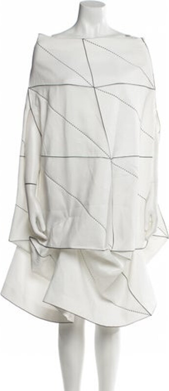 132 5. ISSEY MIYAKE Tent Dress From the Spring/Summer 2021 Collection White Long Sleeve with Off-The-Shoulder