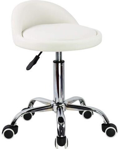 VINIUSIKI KKTONER PU Leather Round Rolling Stool with Back Rest Height Adjustable Swivel Drafting Work SPA Task Chair with Wheels (White)