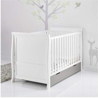 O Baby Obaby Stamford Cot Bed - White & Taupe Grey