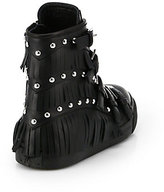 Thumbnail for your product : Giuseppe Zanotti Studded Leather Buckle & Fringe High-Top Sneakers