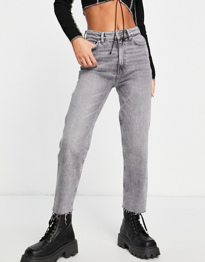 Only Emily raw hem straight leg jeans in grey - ShopStyle