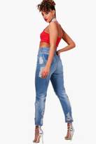 Thumbnail for your product : boohoo Seam Detail Distressed Slim Fit Mom Jeans