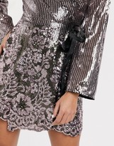 Thumbnail for your product : Miss Selfridge Petite embellished wrap dress in silver