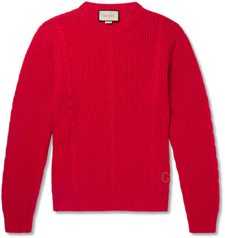 Mens red cable knit jumper Clearance