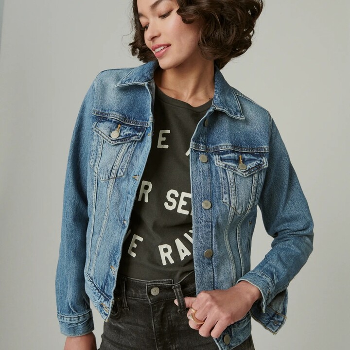 Lucky Brand Tomboy Denim Trucker Jacket - Women's Clothing Outerwear Jackets Coats in Density