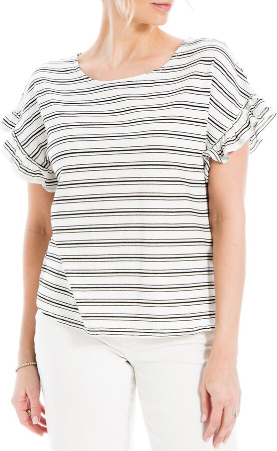 Max Studio Ruffle Sleeve Stripe Top