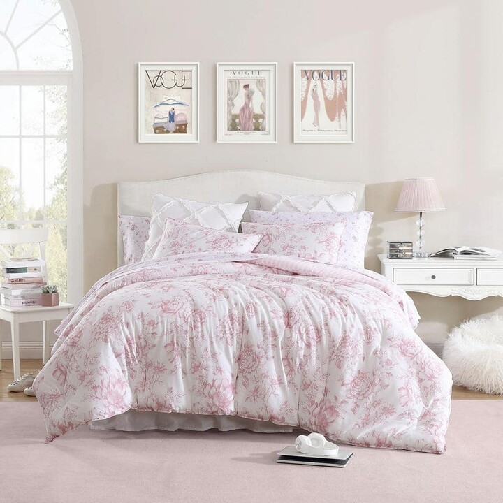 Laura Ashley Delphine 2-Piece Pink Cotton Twin XL Comforter Set
