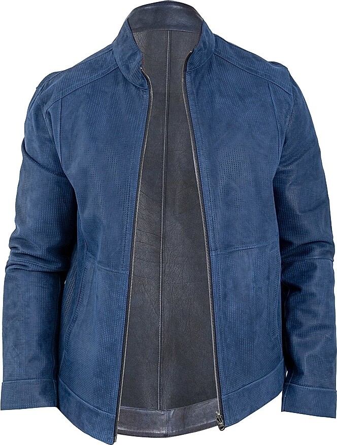 Maceoo Men's Leather Jacket - Blue - Size Medium