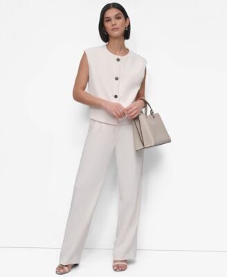 Dkny Womens Aero Crepe Vest Pleated Pants