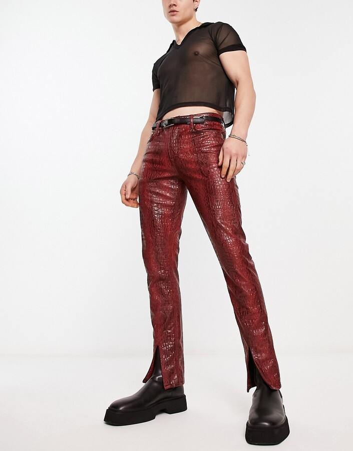 ASOS DESIGN skinny leather-look pants in red snake print with front split  hem - ShopStyle