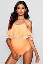 Thumbnail for your product : boohoo Maternity Cold Shoulder Pom Pom Swimsuit