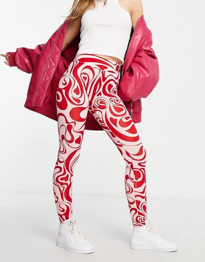Monki polyester leggings in red swirl print - RED - ShopStyle Plus Size  Trousers