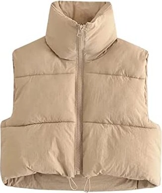 KEOMUD Women's Winter Crop Vest Lightweight Sleeveless Warm Outerwear Puffer Vest Padded Gilet
