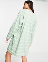 Thumbnail for your product : ASOS DESIGN oversized T-shirt dress in tonal sage stripe