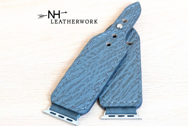 Large Leather Watch Band Slate Gray Shark & Vachetta Apple 38mm 40mm 41mm 42mm 44mm 45mm 46mm 49mm, Samsung Galaxy Ultra 47 8