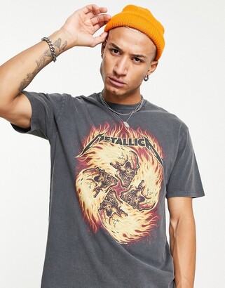 Topman oversized fit T-shirt with Metallica fire swirl print in washed  black - ShopStyle