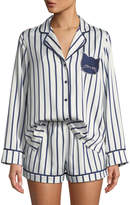 Thumbnail for your product : Kate Spade Striped Short Pajama Set With Cat Face