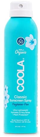 COOLA Organic Sunscreen SPF 50 Sunblock Spray, Dermatologist Tested Skin Care for Daily Protection, Vegan and Gluten Free, Fragrance Free