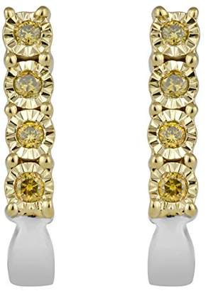 Jewelili 9ct Gold Diamond Hoop Earrings