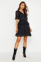 Thumbnail for your product : boohoo V Neck Lace Trim Pleated Polka Dot Skater Dress