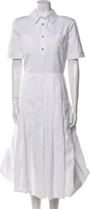 Gucci Shirtdress From the 2022 Collection by Alessandro Michele White Pleated Accents Short Sleeve with Collar Concealed Zip Closure at Back Designer