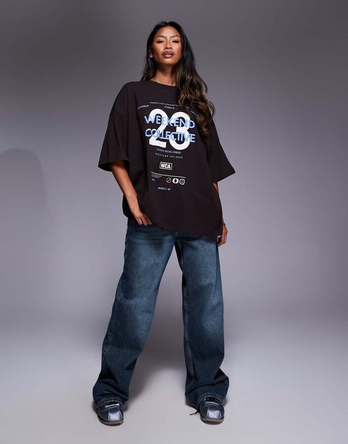 ASOS Weekend Collective Weekend Collective oversized T-shirt with stacked number logo in chocolate