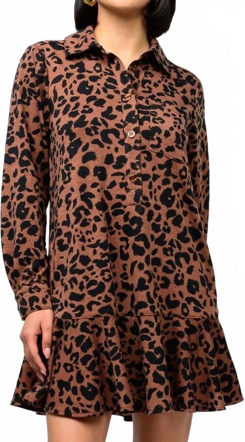 Uncle Frank Leopard Printed Ruffled Dress In Rust