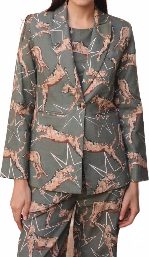 Las Sureñas Leopard Stars Blazer In Green