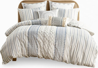 Tingkunke King/Cal King Cotton Printed Duvet Cover Set With Chenille Tufted Design And OEKO-TEX Certification For Comfort And Style