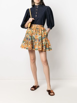 La DoubleJ Mix-Print Flared Skirt