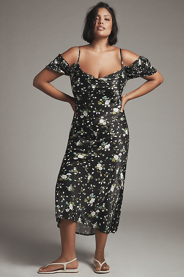 Bl Nk Painterly Off-Shoulder Slip Dress